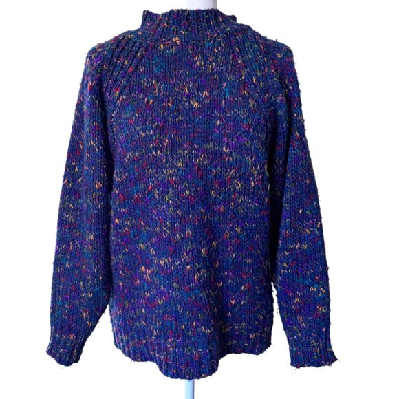 VINTAGE Reference Point 80s purple blue speckle confetti knit oversize sweater - Picture 1 of 5